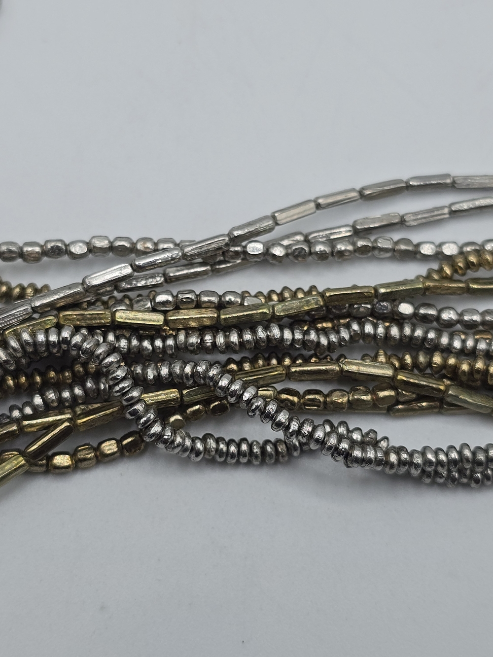 Chico’s Multi Strand Seed Bead Necklace Mixed Metal Gold Silver Tone Adjustable - Picture 5 of 10